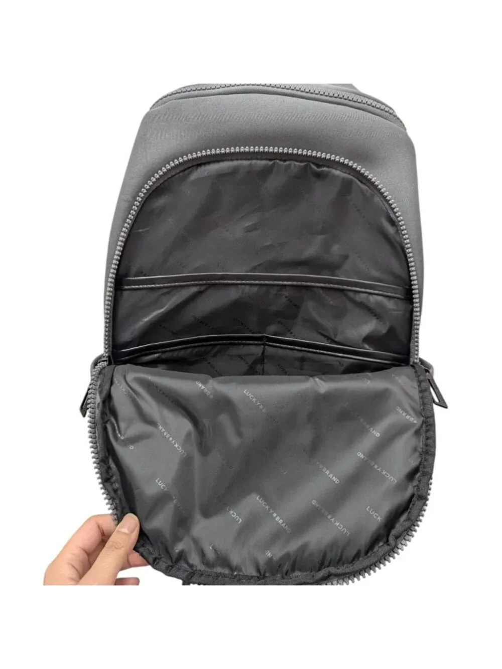 Large Lucky Brand Gray Grey Neoprene Laptop Backpack Travel Bag
